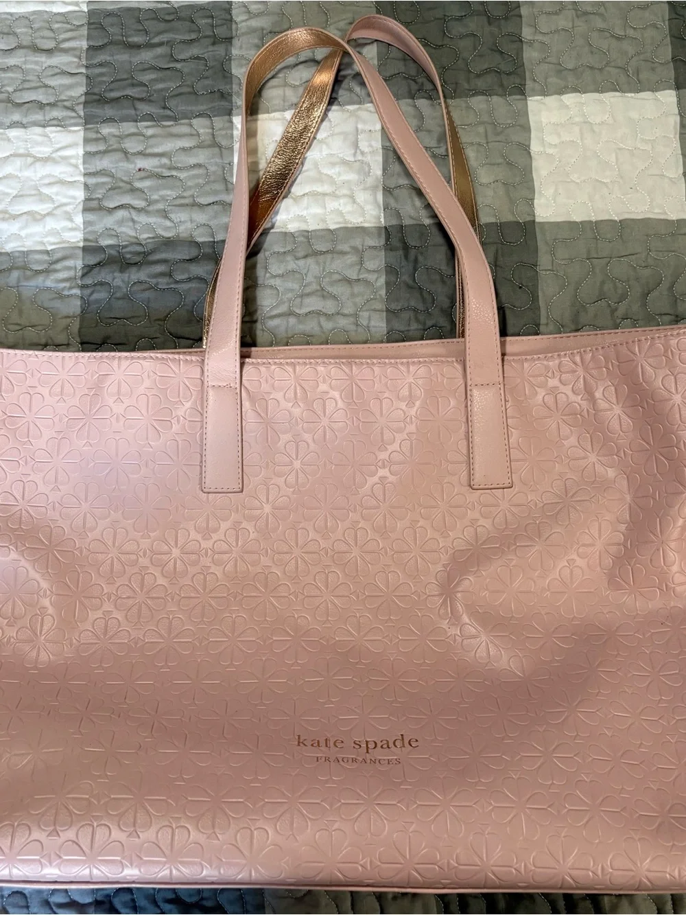 kate spade pink embossed floral tote with metallic straps